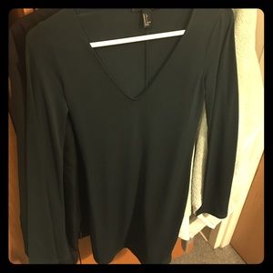 V neck long sleeve dark green dress